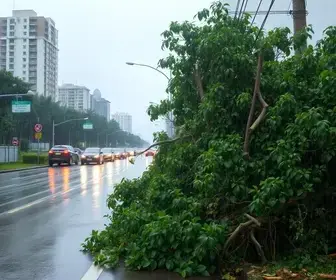 RJ tem sábado com chuva durante o dia e à noite; árvore cai em Botafogo